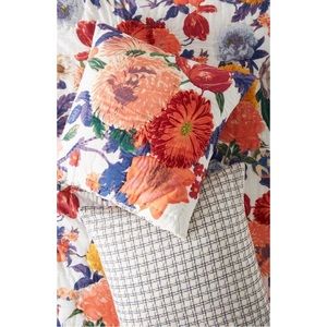 Anthropologie Floral and checkered reversable euro sham / pillow case